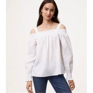 LOFT NWT White Off the Shoulder Blouse XL Smocked Sleeve Removable Straps